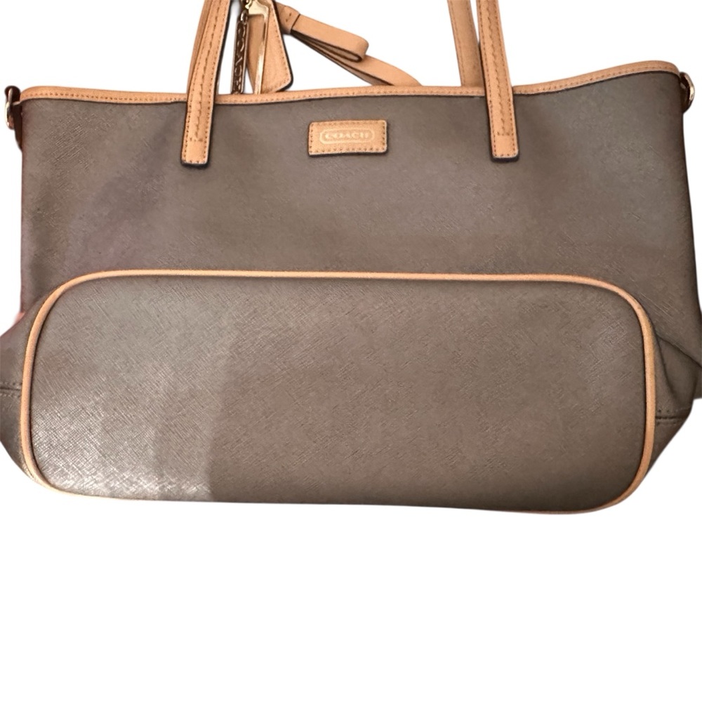 Coach Pewter and Tan Women's Tote Bag with Optional Removable Cross Body Strap - Picture 4 of 9